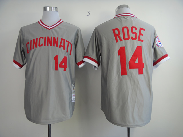 Men MLB Cincinnati Reds #14 Rose grey throwback 1976  jerseys